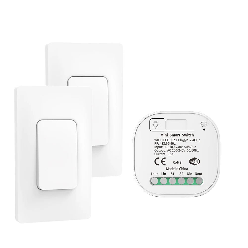 Tuya Smart Switch Set WiFi Wireless Remote Controller Timer No Battery Wall Panels Light Switch Work with Alexa Sensor Switch