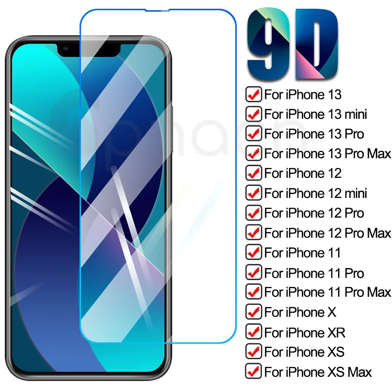 Vetro Protettivo 9D Full Cover Per Iphone 13 12 11 Pro Max Vetro Temperato Iphone 13 12 Mini 11 Pro X Xr Xs Max Pellicola Salvaschermo