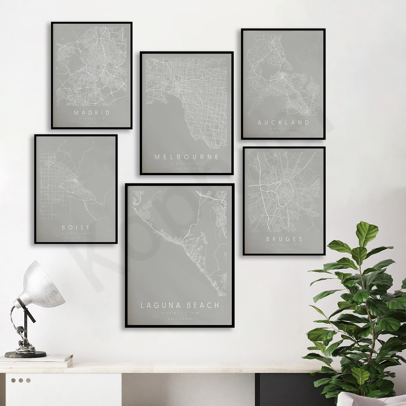 Laguna Madrid Melbourne Memphis Montreal Byrd Roanoke San Diego Oakland Boise Brugola San Jose. Città Street Map Poster