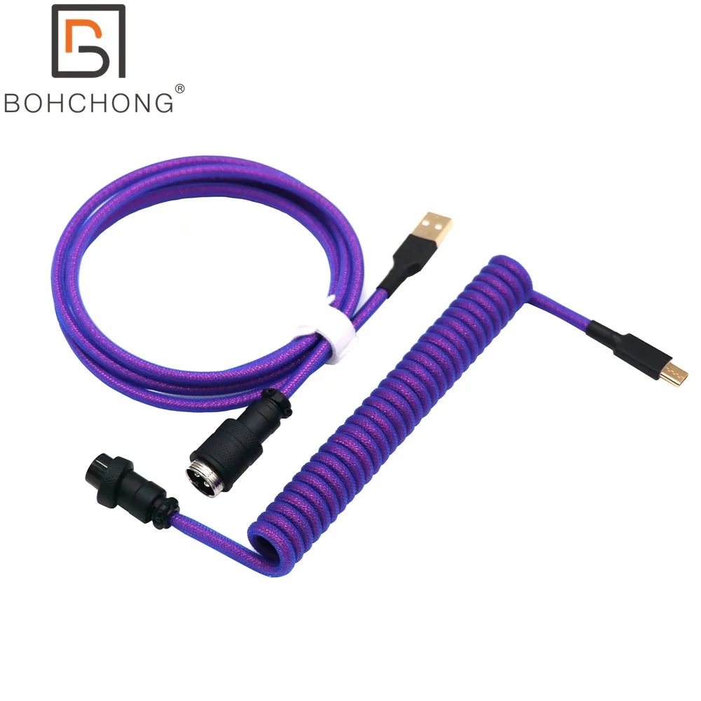 

New Handmade Paracord PET Double Sleeved USB to Type-C Spiral Coiled Cable for Mechanical Gaming Keyboard Matt GX16 Aviator