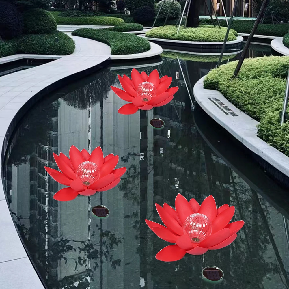 Floating Lotus Light Solar Floating Lotus Shape Water Surface Lantern Solar Powered Lotus Lamp Garden Pool Pond Fountain Decor