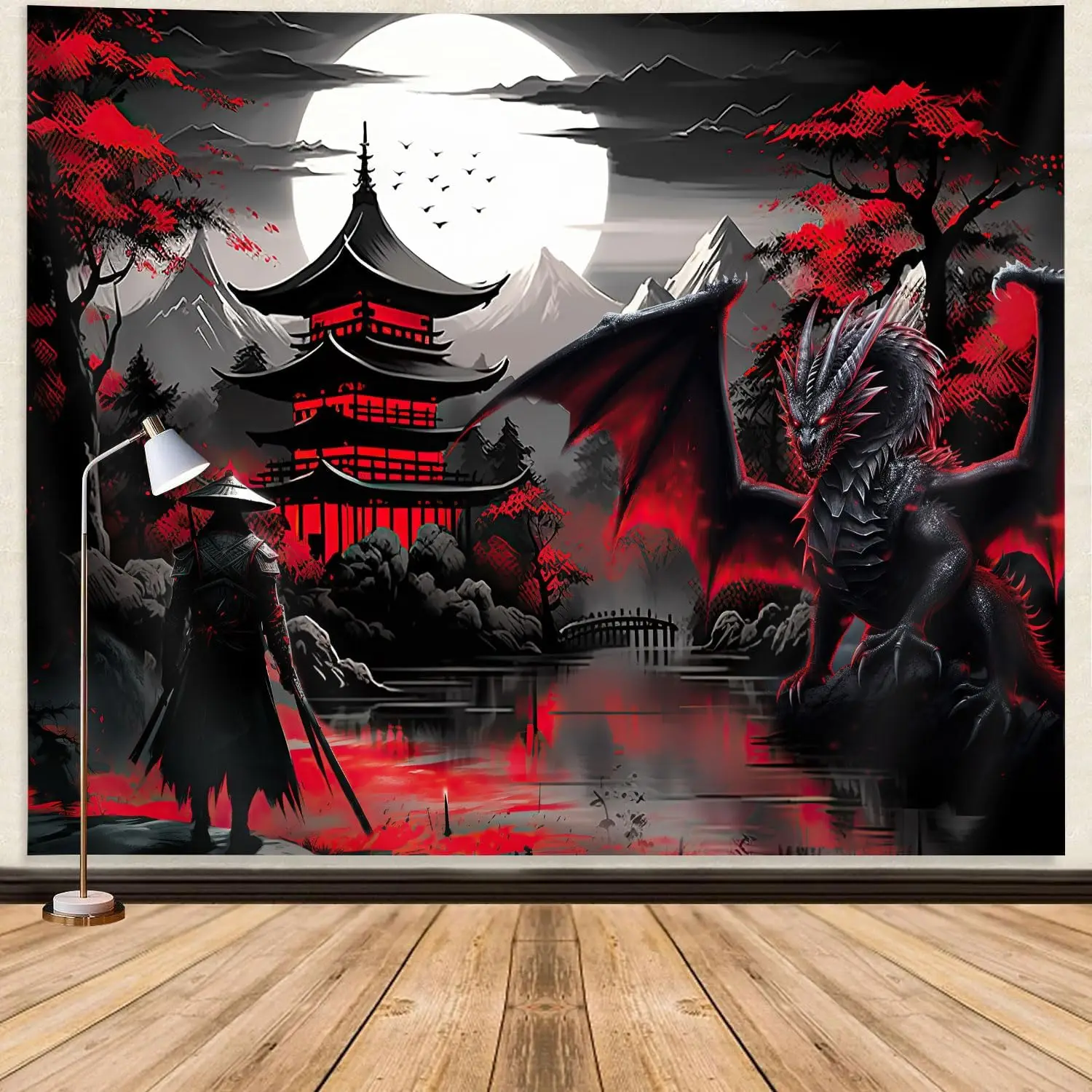 Red Black Forest Tapestry Anime Mountain Tree Sun Beautiful Tapestry Wall Hanging Living Room University Dormitory Decoration