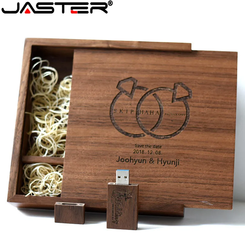 Jaster 2.0 Usb Flash Drives 64gb Livre Logotipo Personalizado Pendrive 16gb 8gb Foto Álbum Original Madeira de Nogueira Usb Mais Caixa Pendrive Fotografia Pen drive USB - Imagem 2