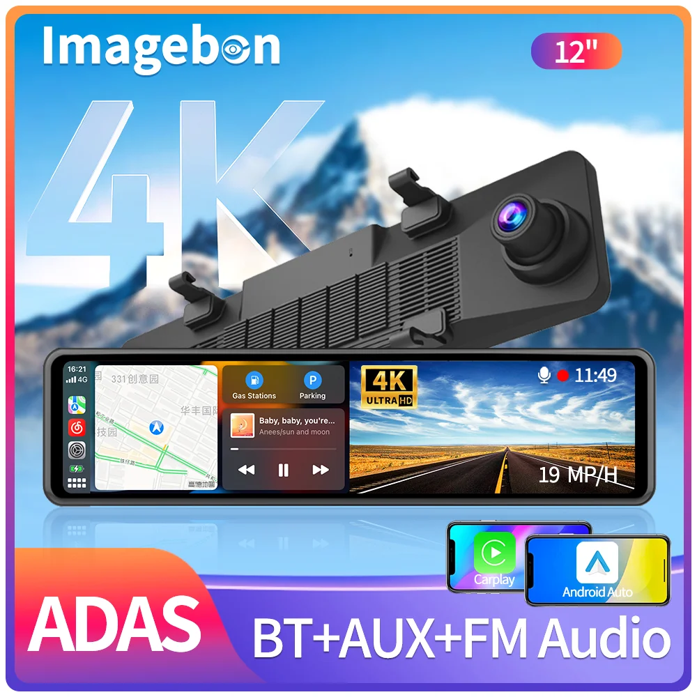 2.5K Touch Screen Carplay Mirror Dash Camera DVR with ADAS G-sensor rear  view camera