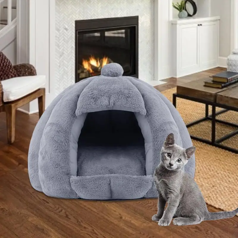 

Plush Cat Bed Fluffy Cat Igloo With Removable Washable Cushioned Mattress Calming Cat Cave With Non-slip Bottom No Deformation