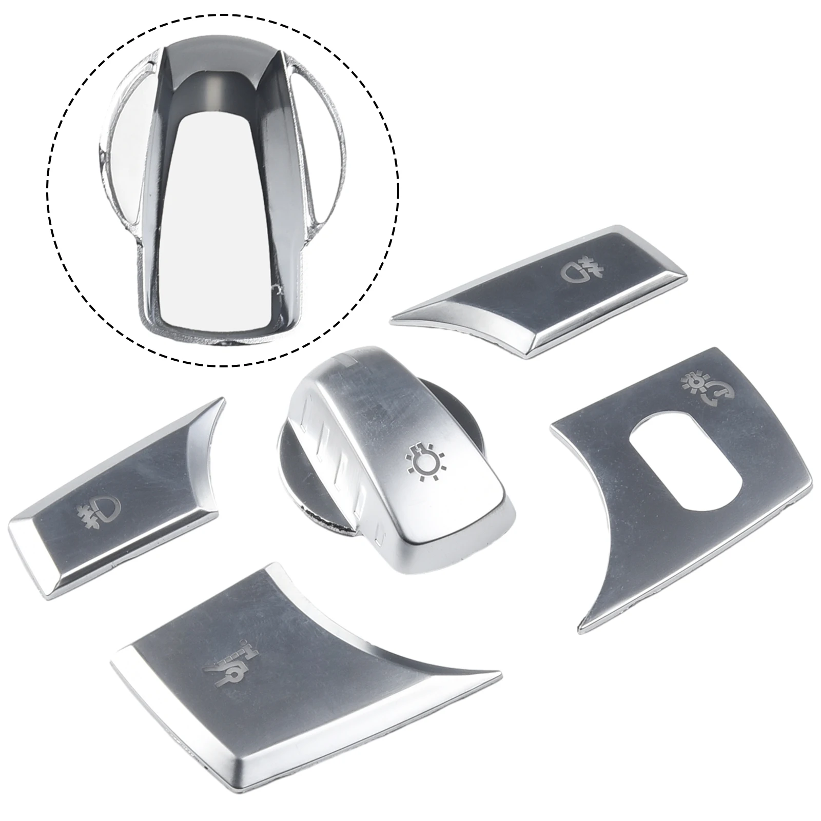 

5pcs Car Headlight Switch Button Cover Sticker For BMW E70 X6 E71 Silver Interior-Stickers Button Cover Sticker
