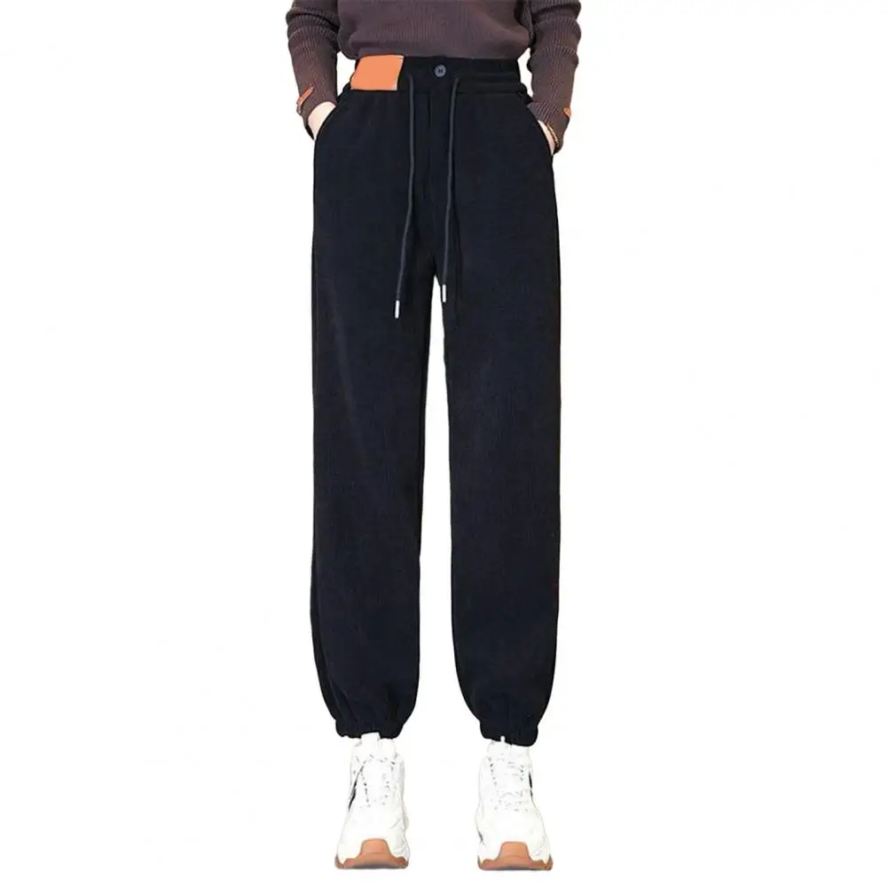 

Women Pants Thermal Plush Harem Pants Drawstring Waist Trousers with Pockets