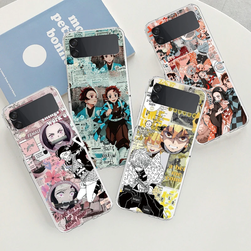 For Samsung Galaxy Z Flip3 5G Case Kimetsu No Yaiba Demon Slayer Anime Shell For Samsung Galaxy Z Flip 3 Transparent Hard Cover case for samsung z flip 3