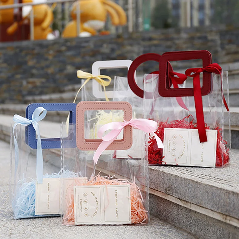 10 PCS 투명 토트 백 PVC 선물 화장품 가방 웨딩 파티 선물 포장 가방 크리스마스 캔디 생일 선물 맞춤 로고