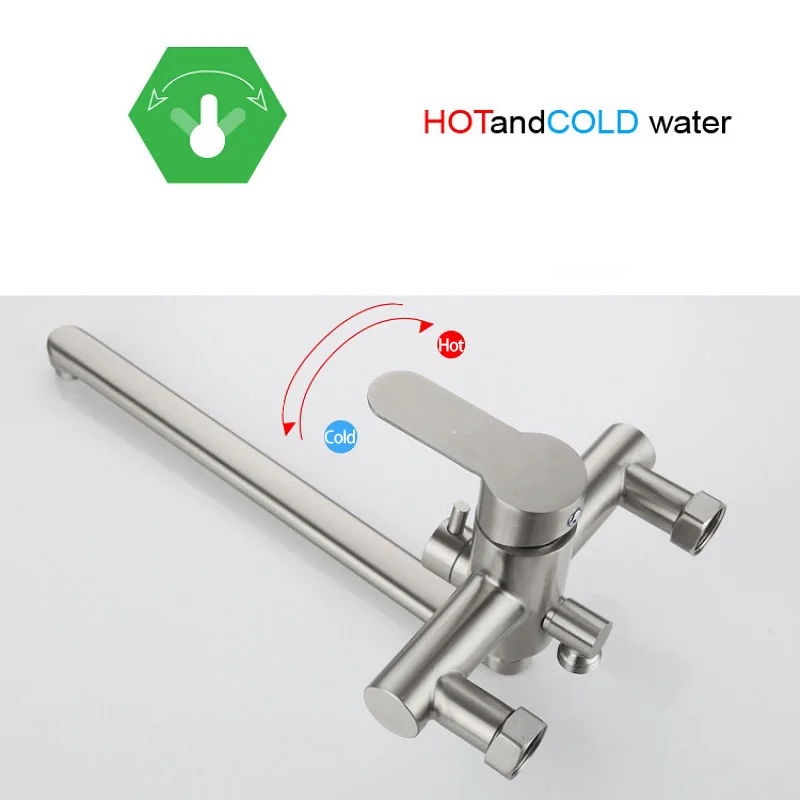 Stainless Steel Kitchen Faucet Brushed Extension Faucet 2 Functions Wall Mounted Bathtub Mixing Valve Shower Faucet Hand Spray