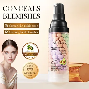 SADOER Avocado Makeup Primer - Tricolor Contour Isolator, Brightening & Moisturizing (40g)