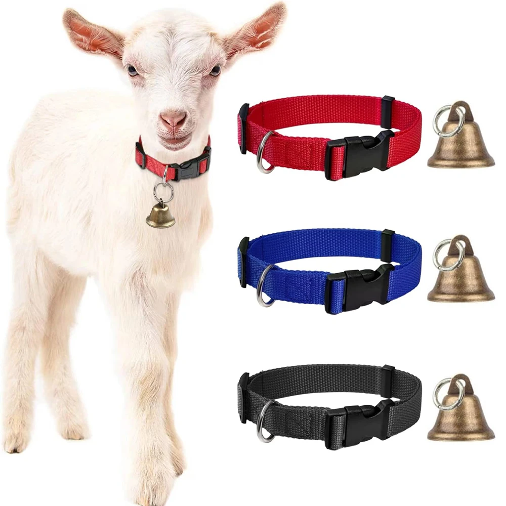 طوق ماعز وأغنام قابل للتعديل مع جرس معدني عالي الص...
