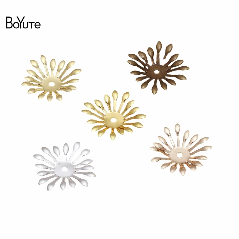 

BoYuTe (100 Pieces/Lot) Diy Hand Made Materials Wholesale Metal Brass Stamping 25MM Flower Bead Caps Jewelry Accessories