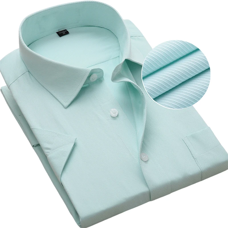 Plus Size Men Dress Shirts Short Sleeve Slim Fit Solid Striped Business Formal White Man Shirt Male Social Casual Clothing 5