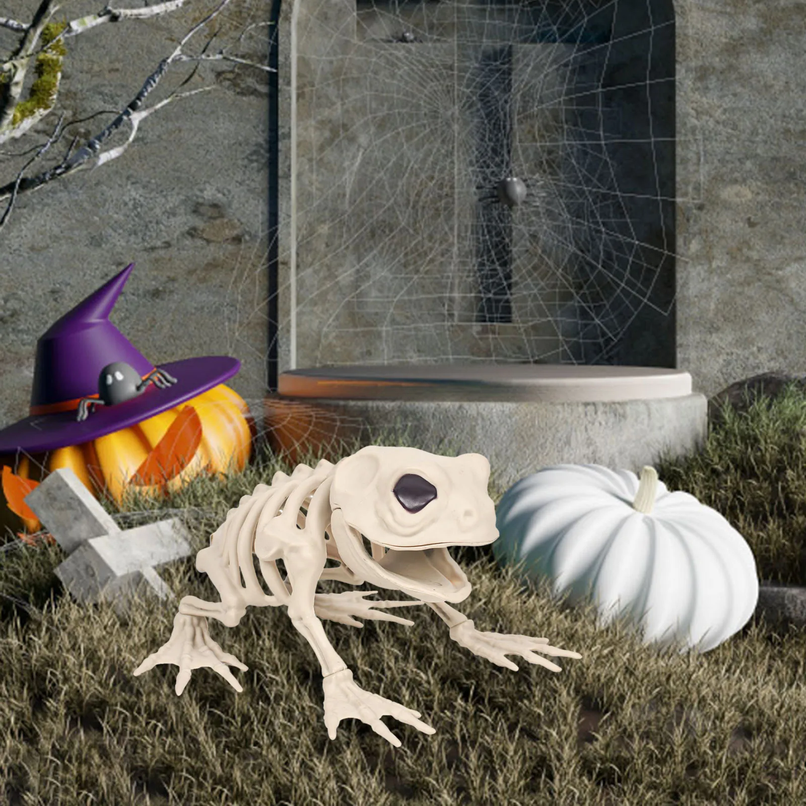 Halloween Animal Skeleton Statue Realistic Terrifying Durable Plastic Animal Skeleton Decoration Frog/Bat Girls Ornament