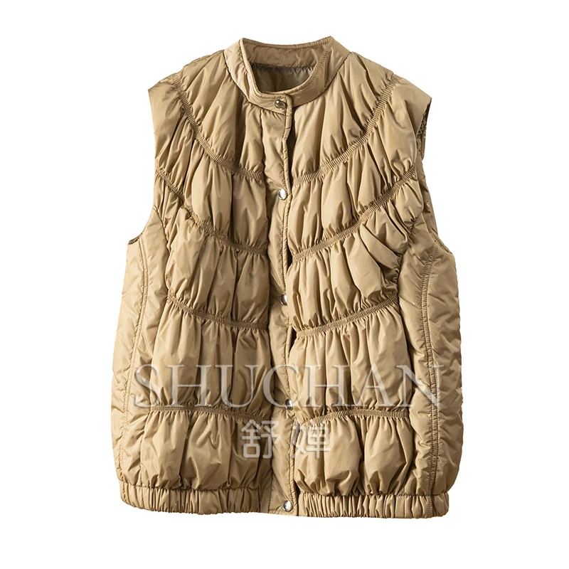 

Fashion Design 90% White Goose Down Jackets for Women Abrigo Mujer High Street Covered Button Wide-waisted Sleeveless