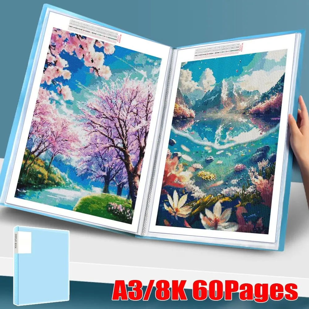 Book Organizer Data Organizer Painting Storage Book Clear Pockets Diamond Painting Photo Album Folder A3/8K 60 Pages Presentation Portfolio