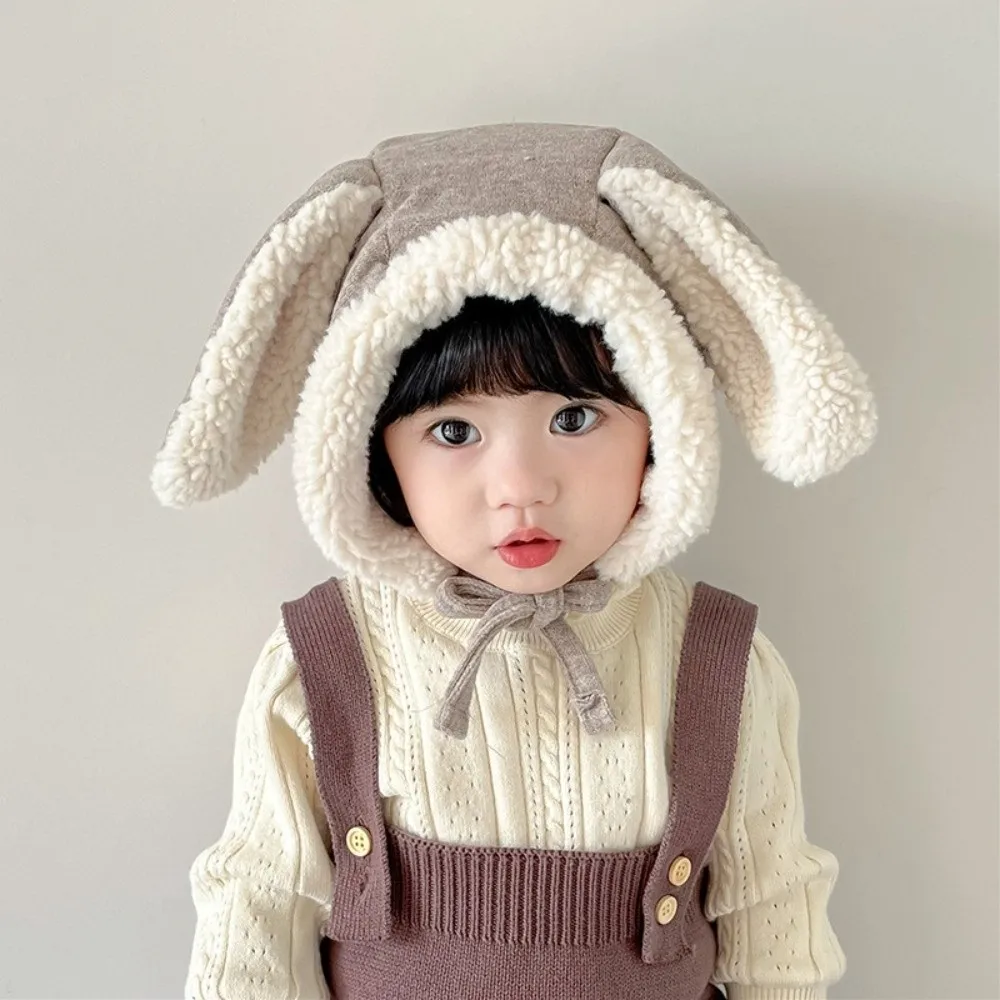 Kawaii Cute Rabbit Ear Hat Winter Fleece Baby Beanie Cap Thick Warm Ear Protection Hat Kids