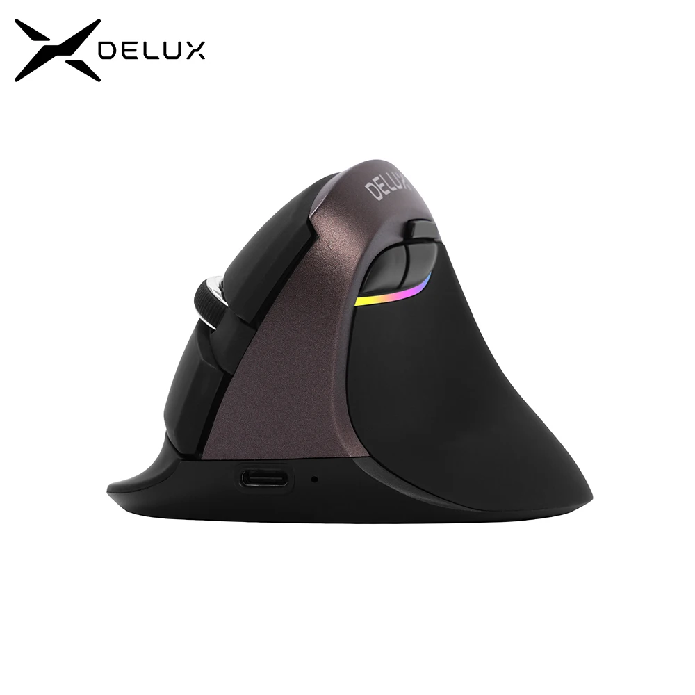 Delux M618 Mini Jet Black Wireless Mouse BT 4.0+2.4GHz Tri-Mode  Rechargeable Silent Click Vertical Mice For PC
