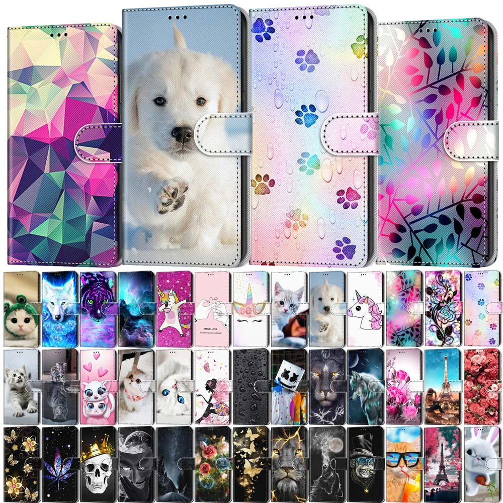 

Leather Flip Phone Case For Xiaomi Redmi 7 7A 6 Pro 5 Plus 4X Lion Cat Flower Butterfly Painted Wallet Card Holder Book Cover