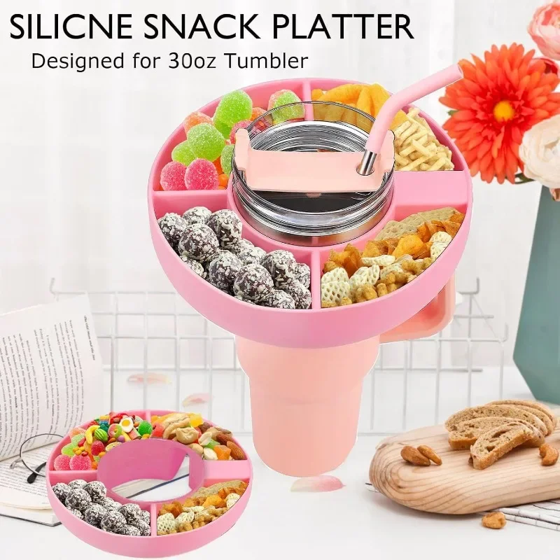 1Pcs Snack Bowl for Stanley Cup 40oz Tumbler with Handle, Plastic Snack Tray with 4 Compartment Compatible for 40oz Handle