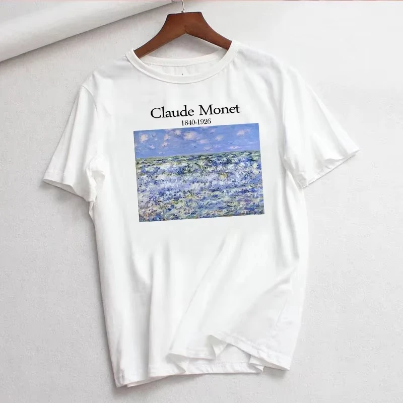 Claude Monet New Summer Female Art Large Size Loose Short Sleeve Casual Letter Printing Harajuku ins tops tees Vintage T-Shirt 5