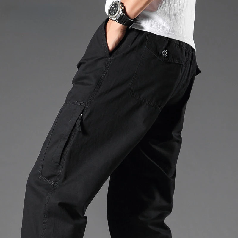 100% Pure Cotton Casual Pants for Men High Waist Loose Cargo Trousers Outdoor Multi-Pocket Straight Joggers Male Cargo Pants 3