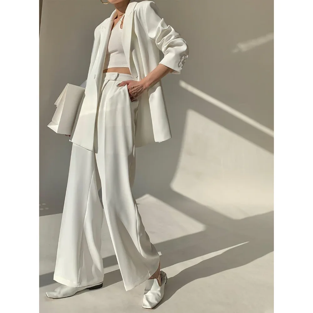 Summer White Women Suits Slim Elegant Peak Lapel Solid Party Prom Wedding Tuxedo Formal Casual Office Pants Sets (Jacket+Pants) 3