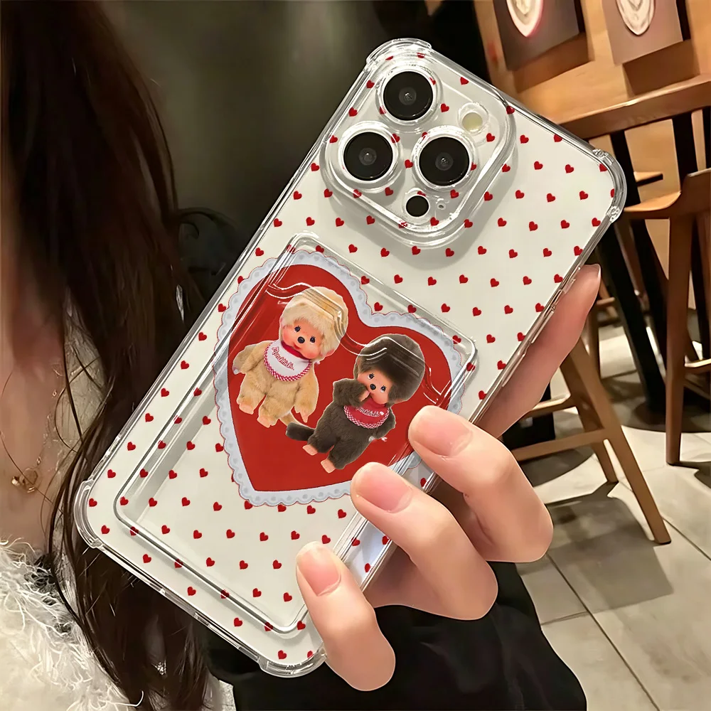 Adorable Monchhichi Design Phone Case with Card Holder Feature