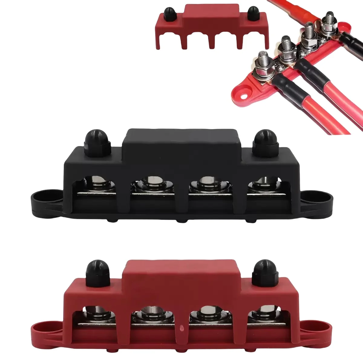 PinXin 12V-48V 250A Bus Bar Terminal Battery Power Distribution Block Cover M8 M10 Screw 4 Automobile Boat RV Truck power distribution block