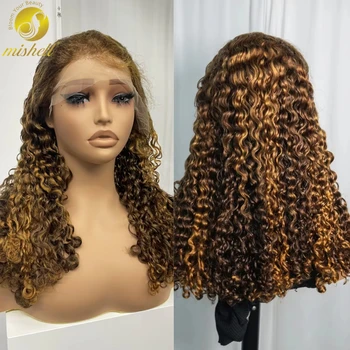 300% Density Roman Roll Human Hair Wigs HD 13x4 Lace Front Water Wave Wig 12A Double Drawn Highlight Ombre Bouncy Curly Hair Wig 1