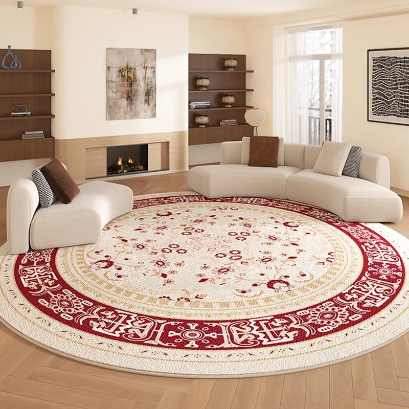 Round Retro Carpet Large Area Floral Print Living Room Rug Fashionable Light Luxury Home Decoration Coffee Table Mat 러그 Alfombra