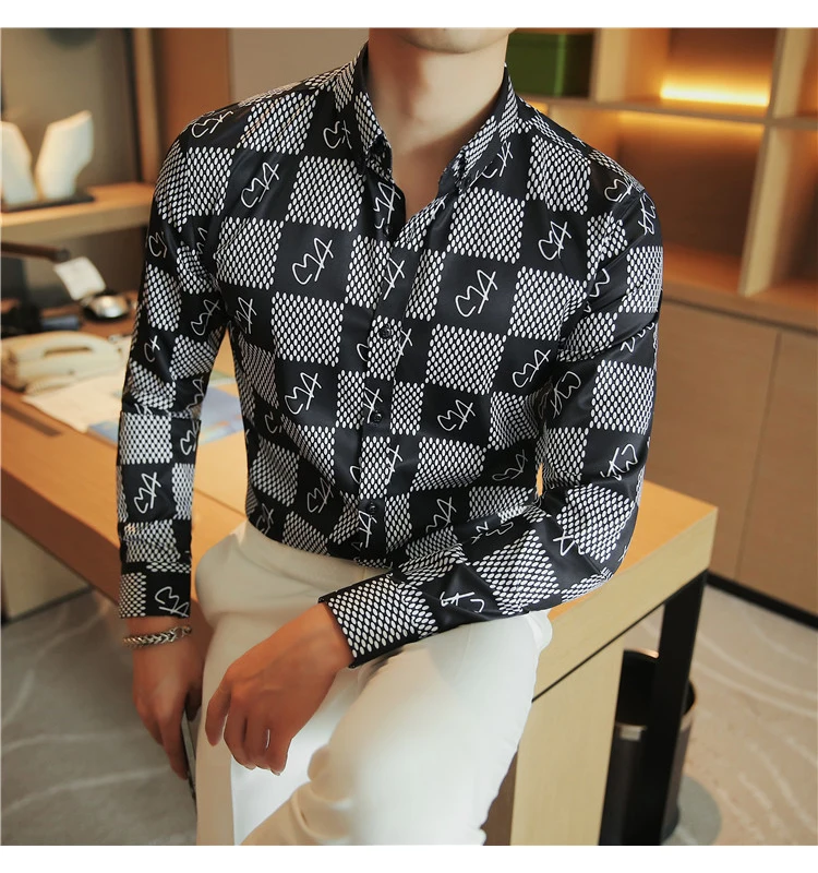 Men New Shirt High-end Sense Business Versatile Plaid Slim Fashion Casual  Party Can Be Worn Outer Base Shirt