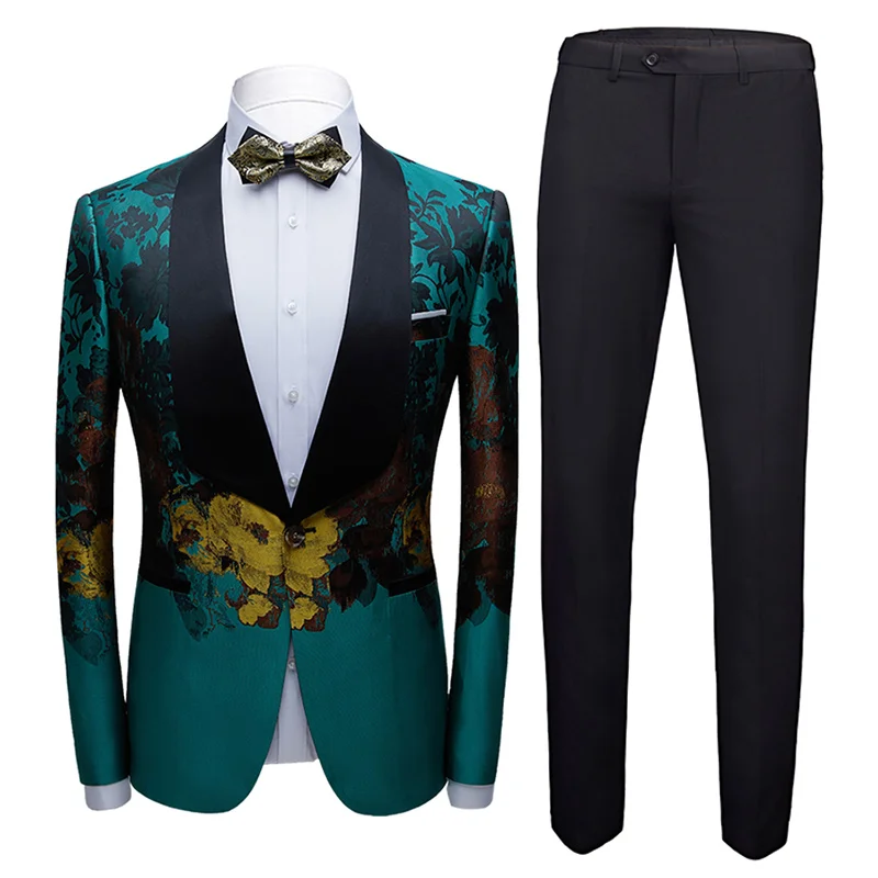 

[Jacket+Pants] Stylish Formal Green Printing Suit Peaky Blinders Cosplay Party Dresses Elegant Men Wedding Suits Groom