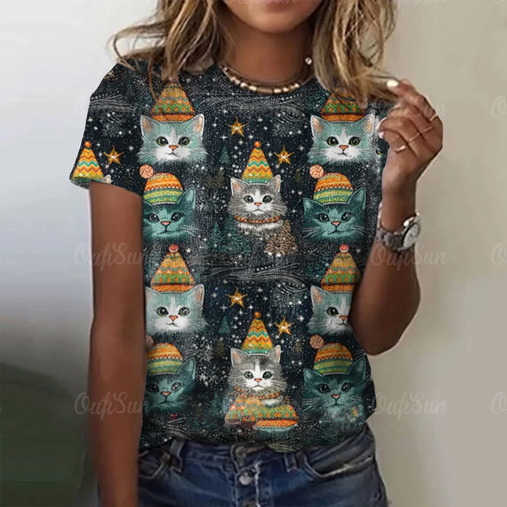 

Anime Cat T-shirt For Women Summer Fashion Short Sleeve 3D Print Ladies Clothing O Neck Loose Harajuku Blouse Casual Streetwear