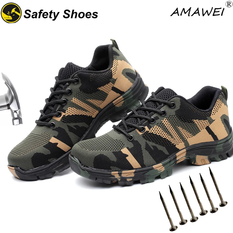 

AMAWEI Safety Shoes For Men Women Work Sneakers Steel Toe Shoes Work Indestructible Protective Shoes Puncture-Proof Boots