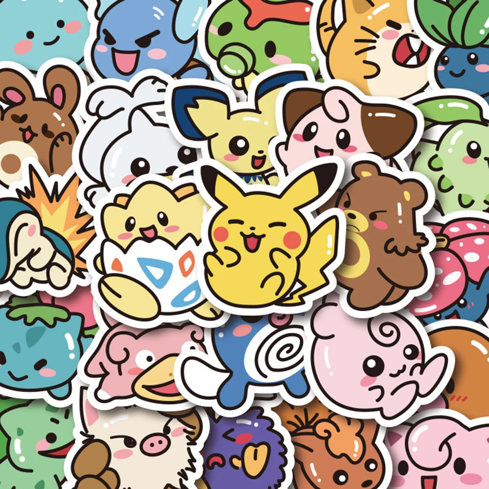 Kawaii Pokémon vinyl sticker pack featuring Pikachu, Bulbasaur, Jigglypuff and more
