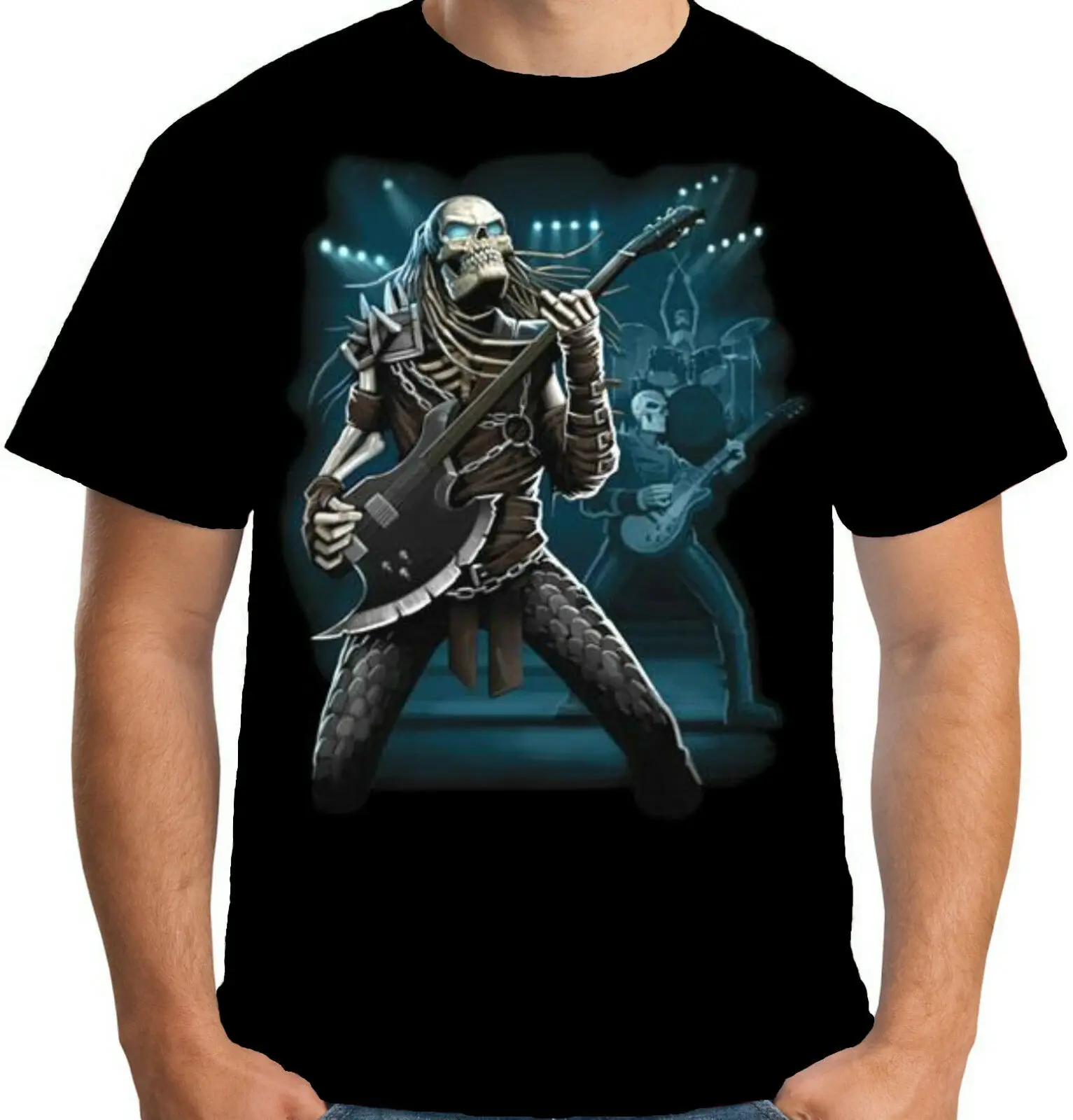 

Skeleton Skull Guitar Alien Rock Music Guitarist T-Shirt 100% Cotton O-Neck Summer Short Sleeve Casual Mens T-shirt Size S-3XL