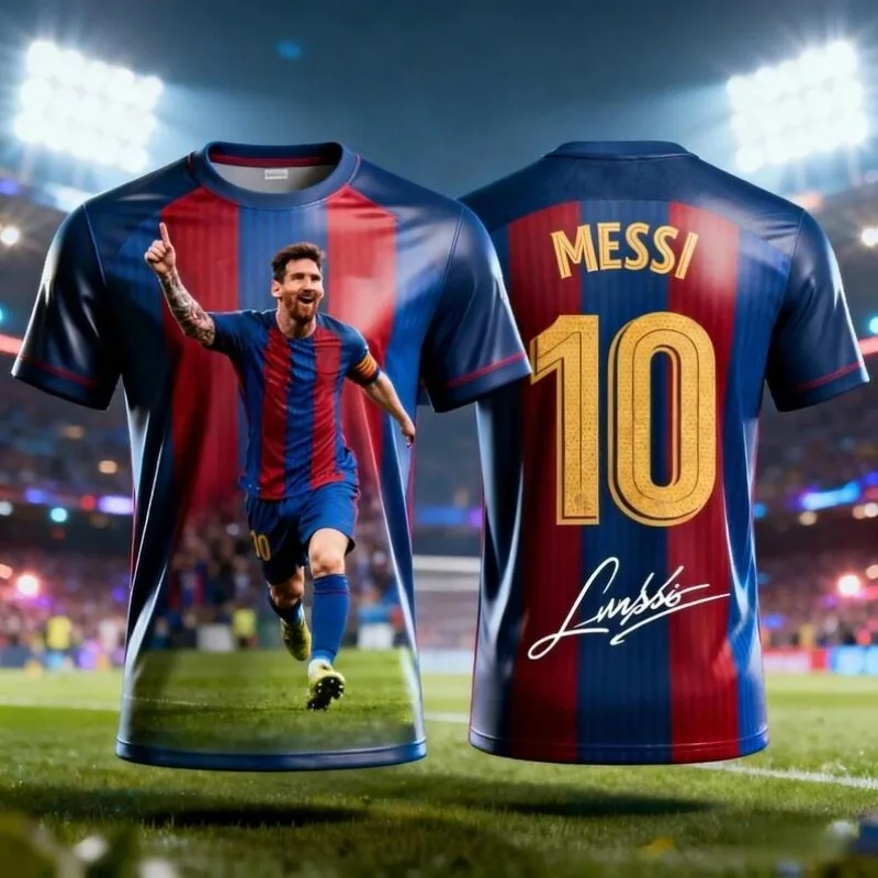 Messi Fußballtrikot Sommer 3D Sport Herren T-Shirt, geeignet für tägliches Outdoor-Training und atmungsaktives Tragen.