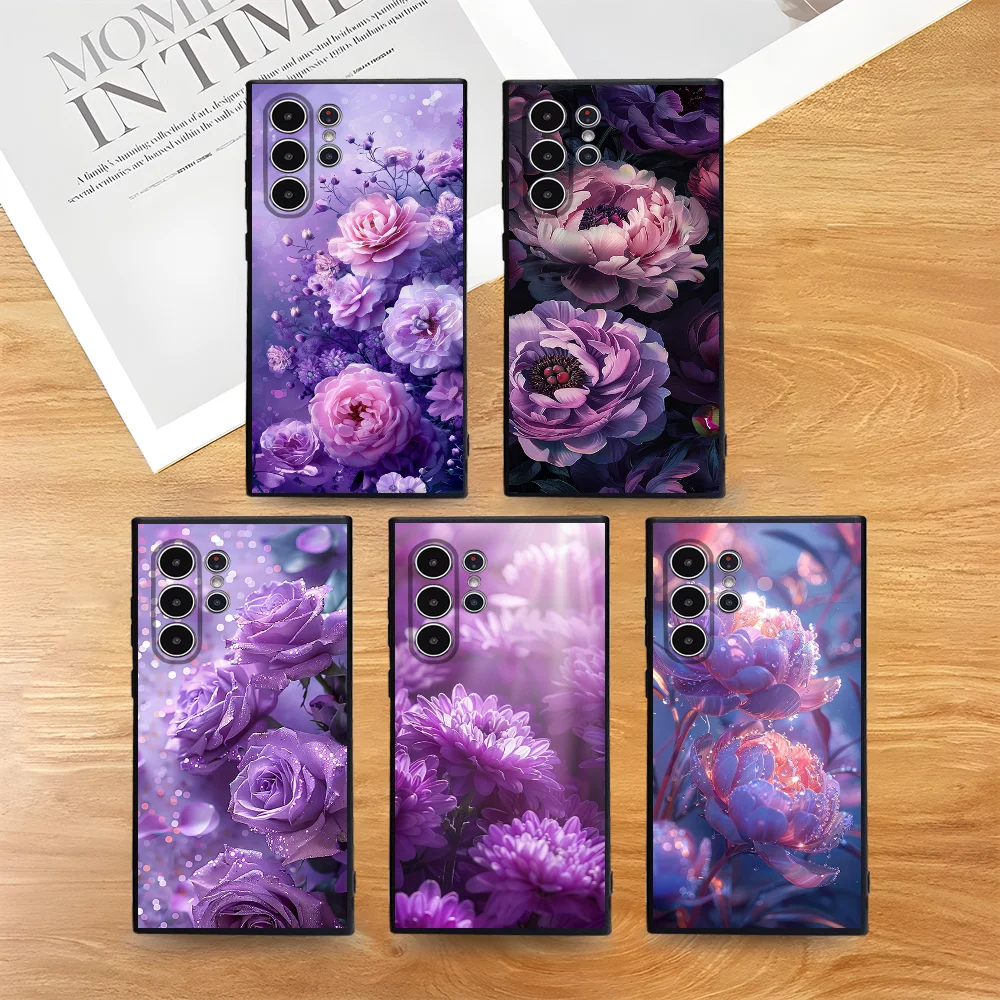 Elegant Pink & Purple Peony Frosted Non-Slip Phone Case
