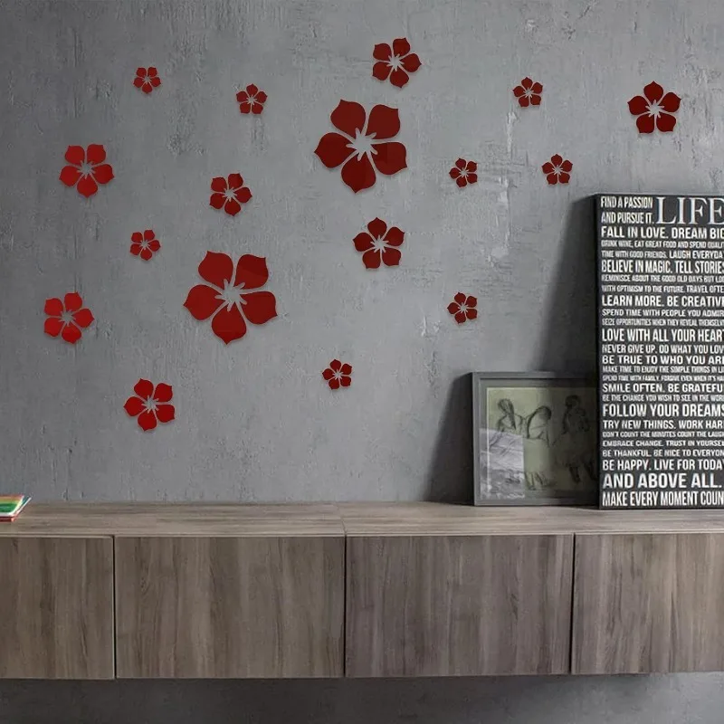 Mirror Face Flower Acrylic 3D Wall Decals Self-Adhesive Removable Decor Home Background for Bedroom TV Wall  Art Mural Stickers