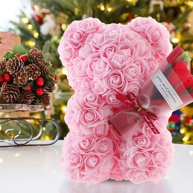 25cm Rose Bear Creative Eternal Rose Flower TeddyBear In Gift Box Romantic Valentine's Day Gift Christmas Gift Wedding Decor 3