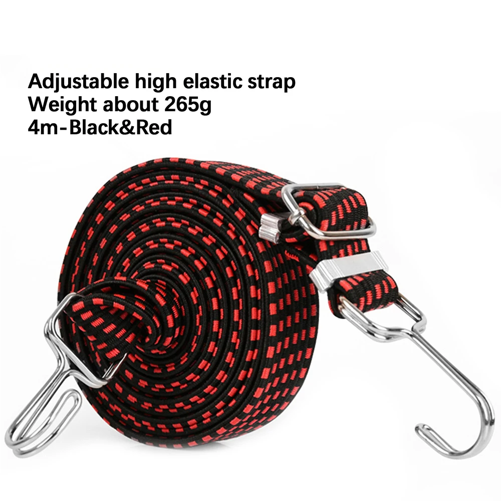 

400cm Rubber Luggage Rope Cord Hooks Bikes Rope Tie Bicycle Luggage Roof Rack Strap Fixed Band For Motorcycle Electric Bike