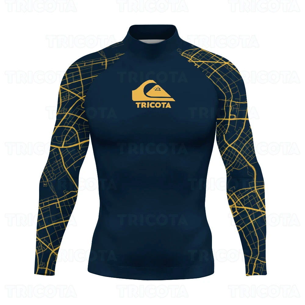 Men Surf Rash Guard Long Sleeve Sun Protection Basic Skins Surfing Tops