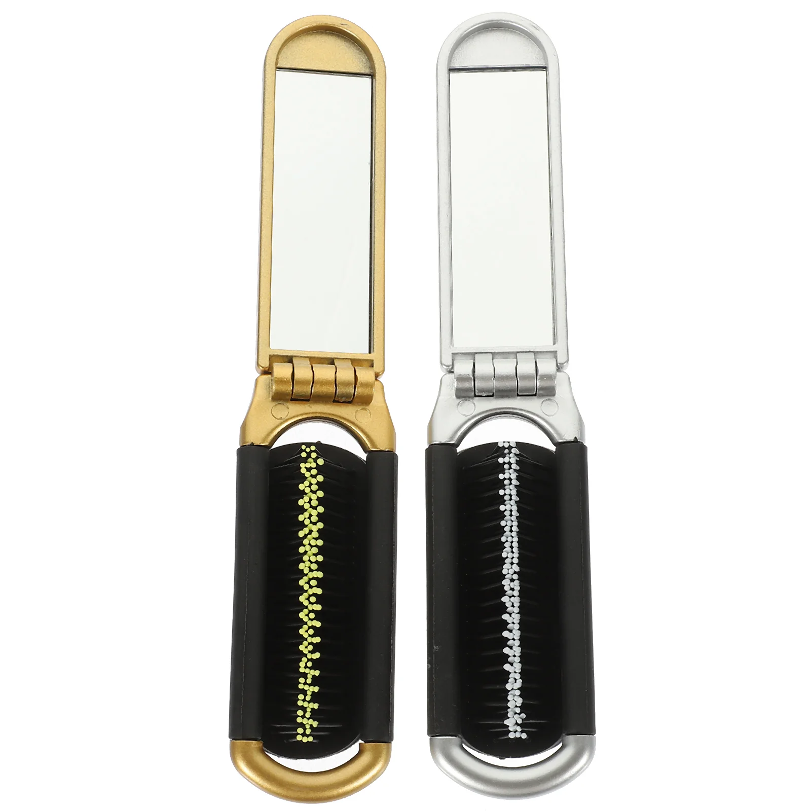 

2 Pcs Folding Mirror Comb Portable Travel Airbag Massage Hair Smoothing 2pcs Gold Silver Hairdressing Hairbrush Foldable Small