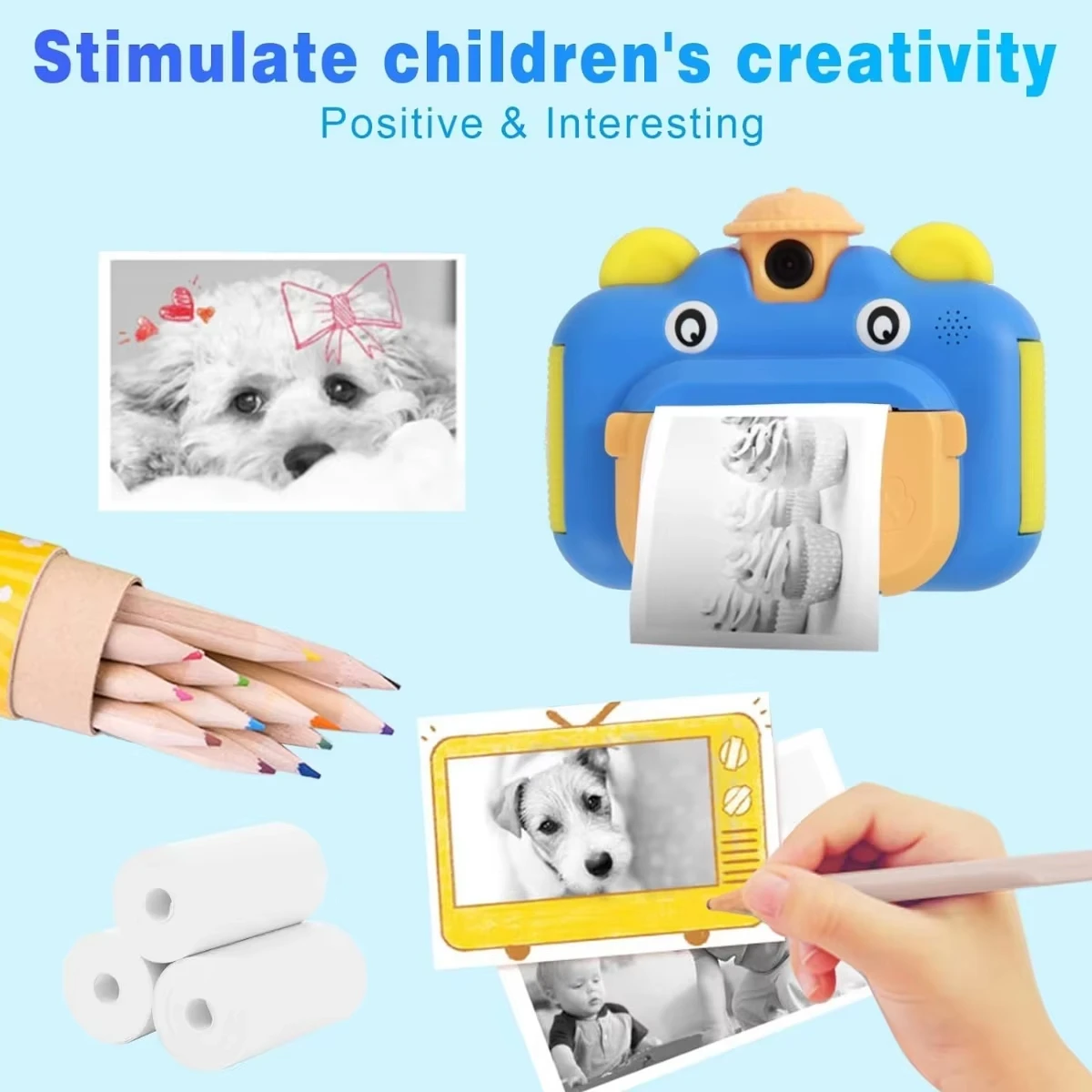 5롤 비접착식 흰색 감열지 57x25mm BPA 프리 친환경 안전 어린이 휴대용 프린터 즉석 카메라 라벨 등