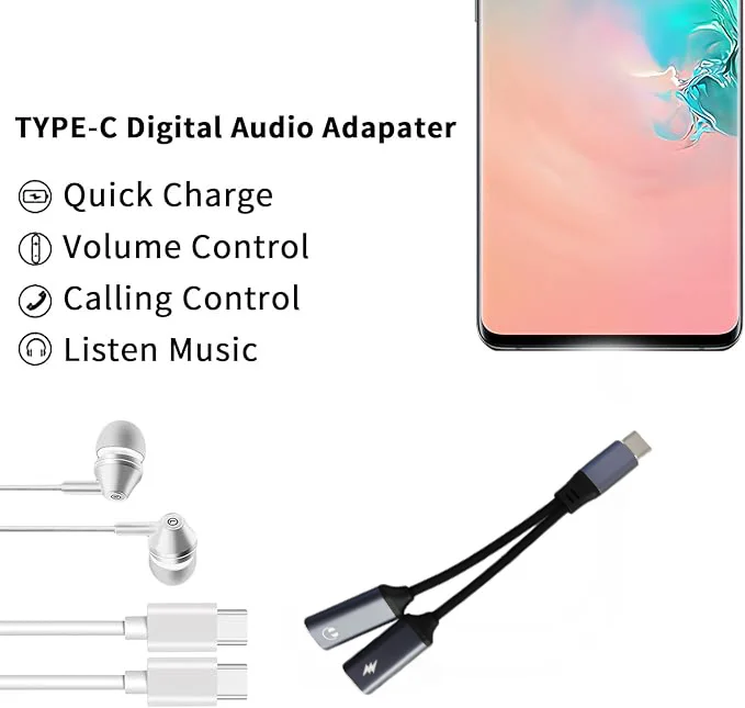 새로운 2 IN 1 USB C 타입 C 스플리터, 듀얼 타입 C 헤드폰 잭 오디오 어댑터, 삼성 아이폰 15 화웨이용 고속 충전 60W 지원