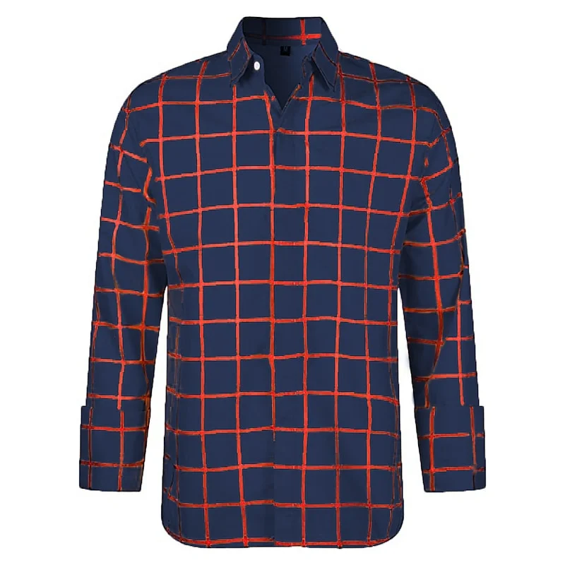 Men's Long Sleeve Shirt Casual Plaid Color Summer 3D Printed Lapel Shirt Summer New Fashion Casual Men's Clothing Unisex Tops 4