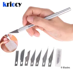 5/9pcs Non-Slip Metal Scalpel Knife Tools Kit Paper Cutter Engraving Craft Knives Mobile Phone PCB DIY Repair Hand Tools Blades