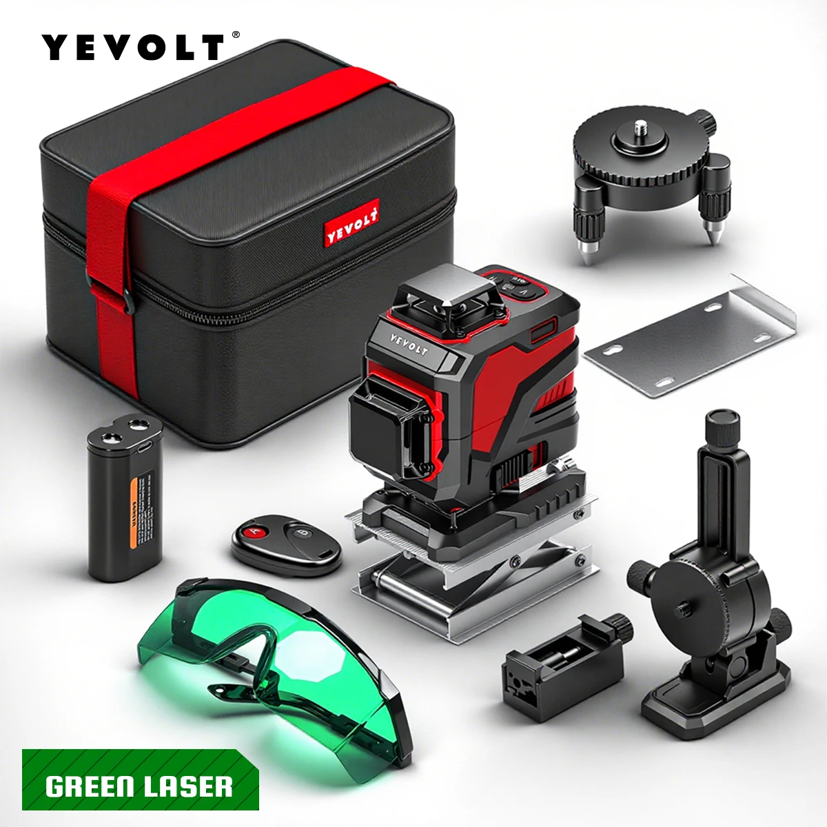 Laser Level 16 Lines 4-Plane Green Laser Level Tools 4D 3Ah/5.2Ah Power Self-Leveling Machine Horizontal & Vertical